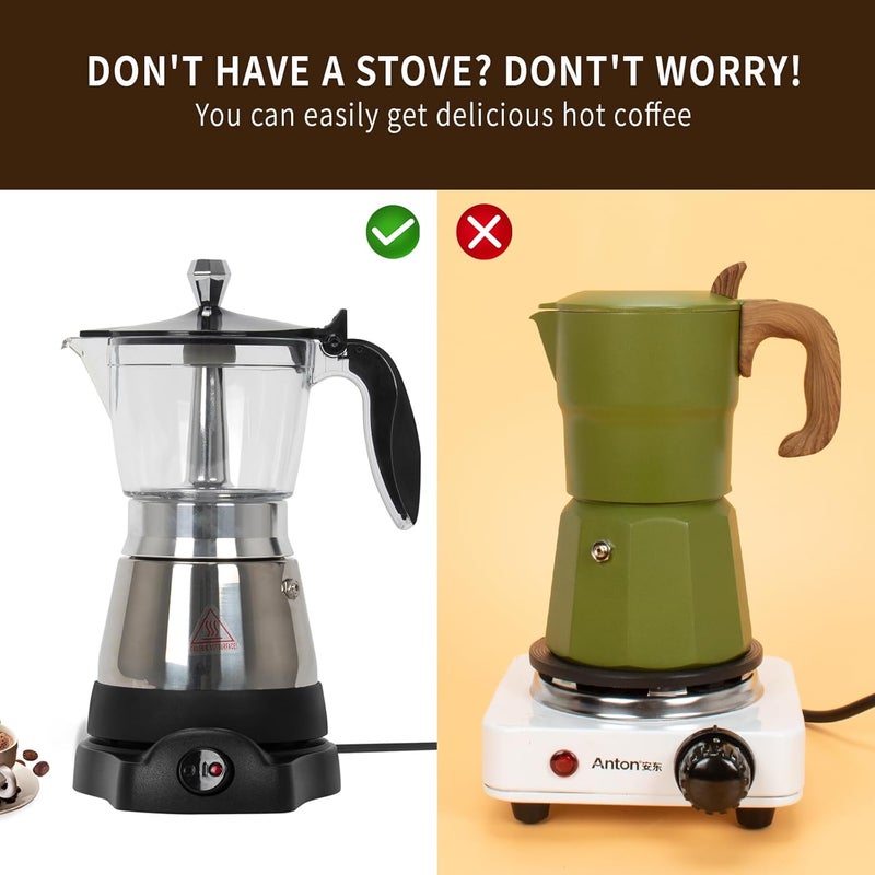 AOLION Cafeteras Electricas Modernas Moka Pot, Italian Coffee Espresso Machine, 6 Cup Cuban Coffee Maker with Detachable Base & Overheat Protection, Greca Electrica De Cafe Gift for Travel - Image 3